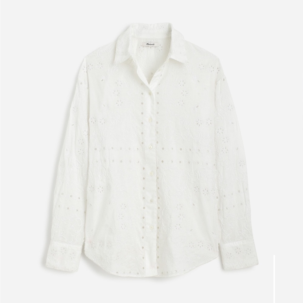 Madewell White Embroidered Oversized Button-Up Shirt